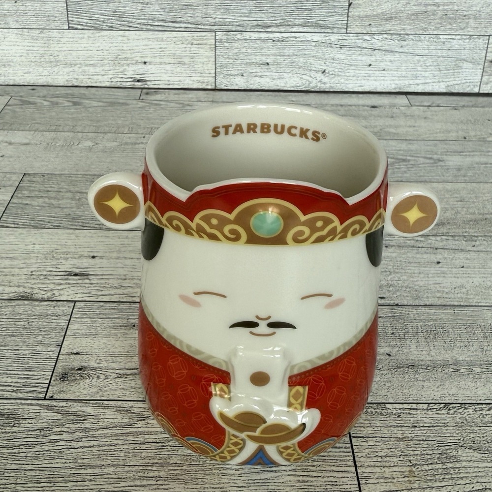 Starbucks Taiwan Chinese God Series Mug God of Wealth 12 oz. Red Gold White 2023 - Picture 2 of 7